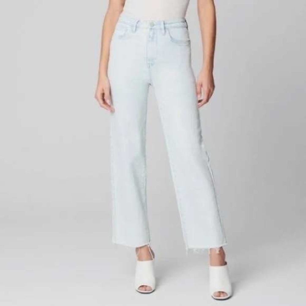 ZARA High Rise Wide Leg Cropped Jeans Light Wash Raw Hem Women's Size 4